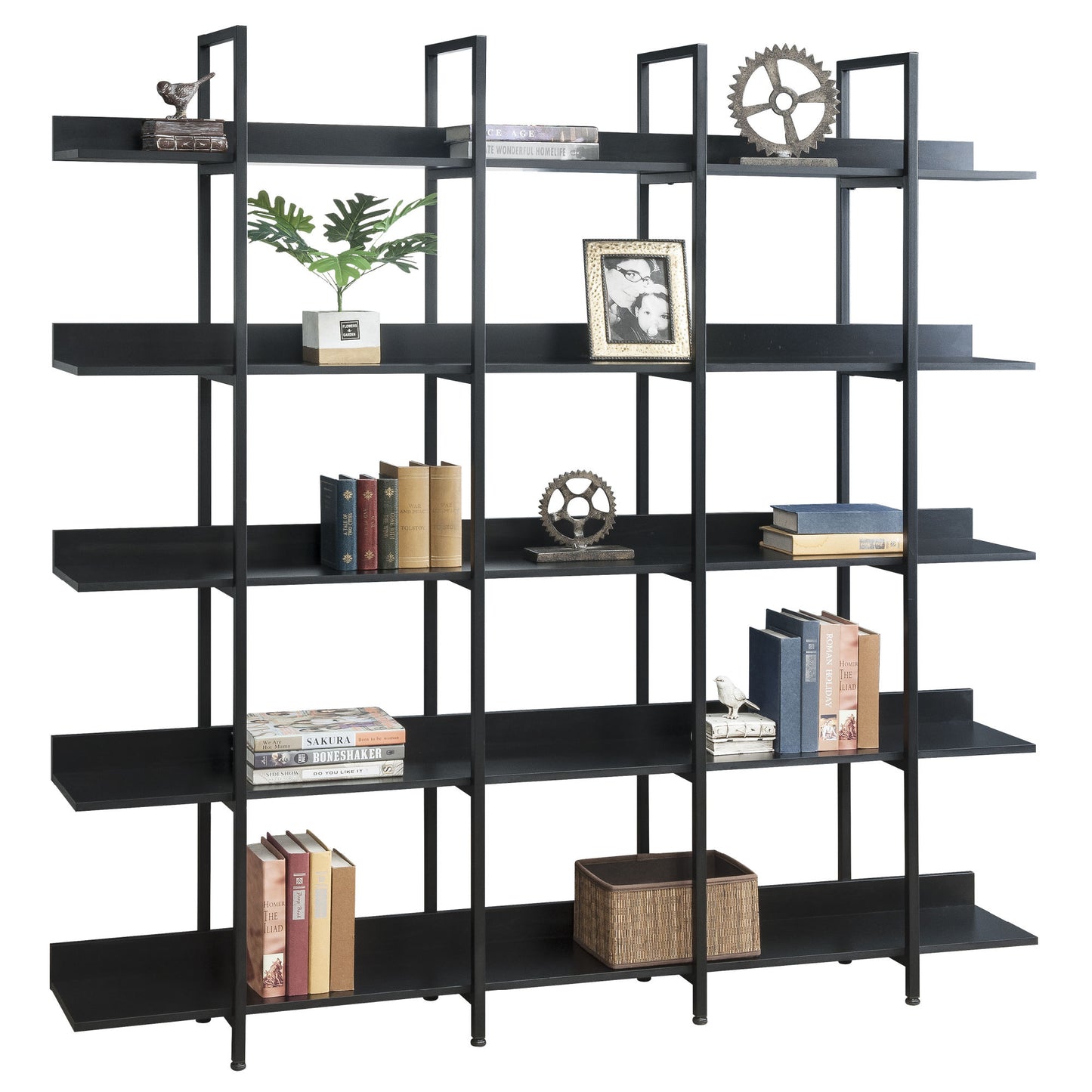 [VIDEO] 5 Tier Bookcase Home Office Open Bookshelf; Vintage Industrial Style Shelf with Metal Frame; MDF Board