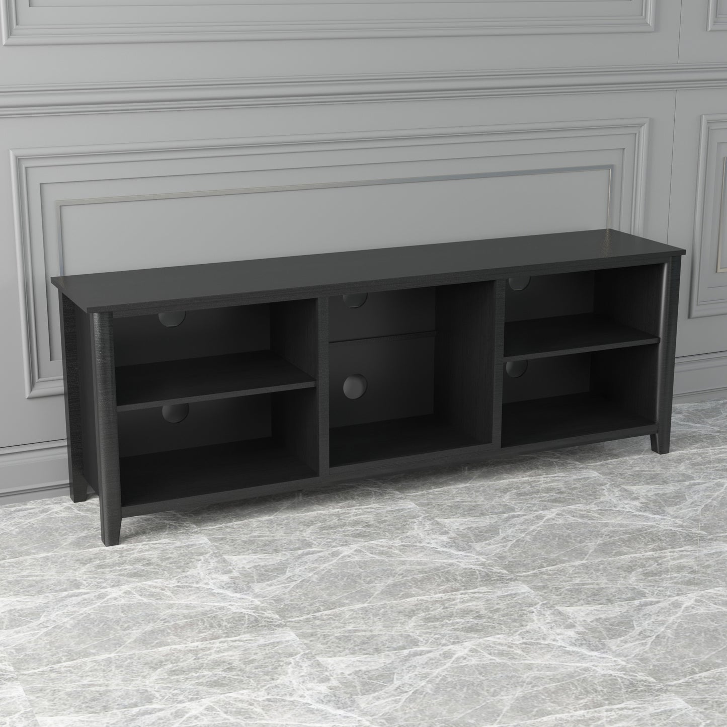 WESOME TV Stand Storage Media Console Entertainment Center; Tradition Black