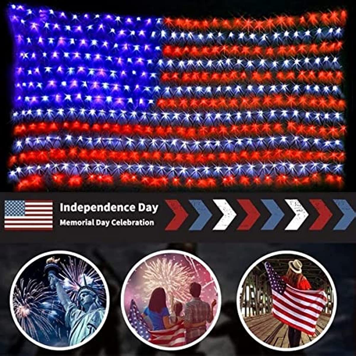 American Flag Lights Super Bright LEDs; Waterproof LED US Flags Light for 4th of July Decorations; Memorial Day; Independence Day; Garden; Yard; Holiday; Party; Christmas Decorations