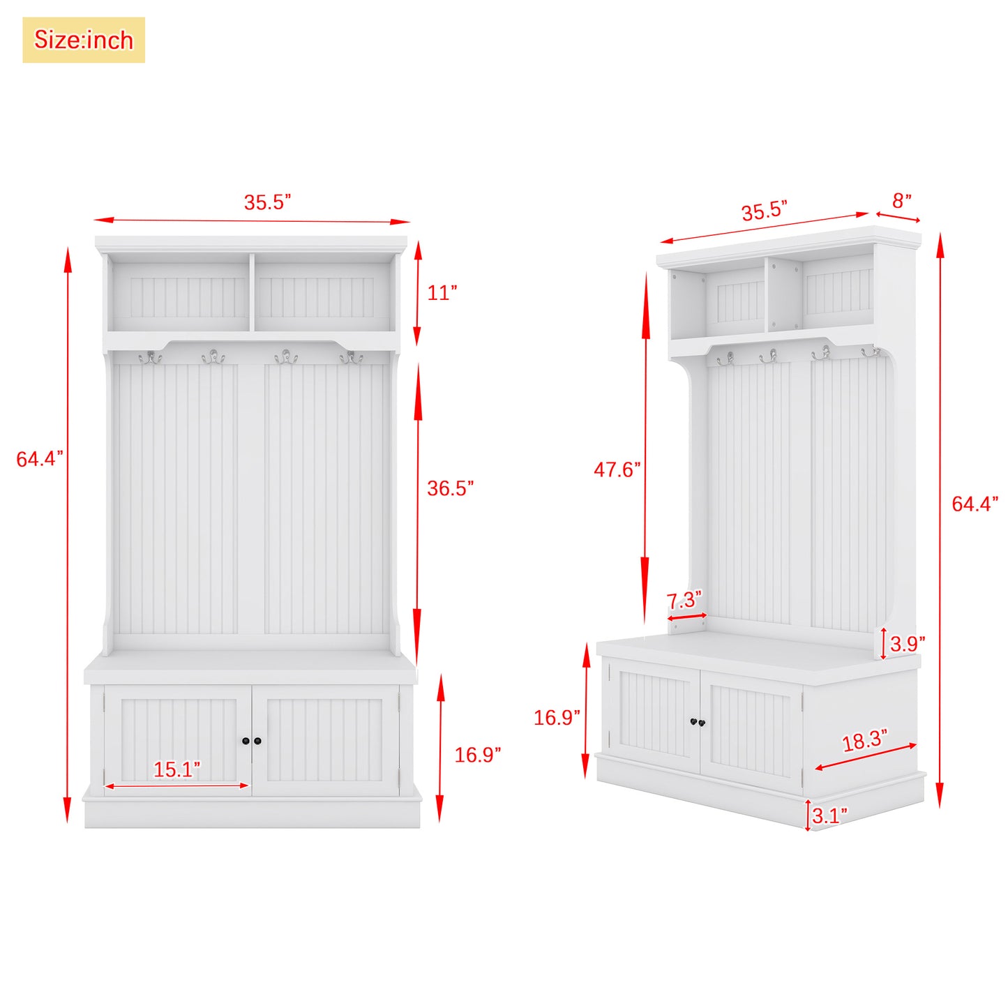 Hall Tree with Storage Shoe Bench for Entryway and Hallway, 4-in-1 Design Coat Racks with 4 Hooks for Living Room