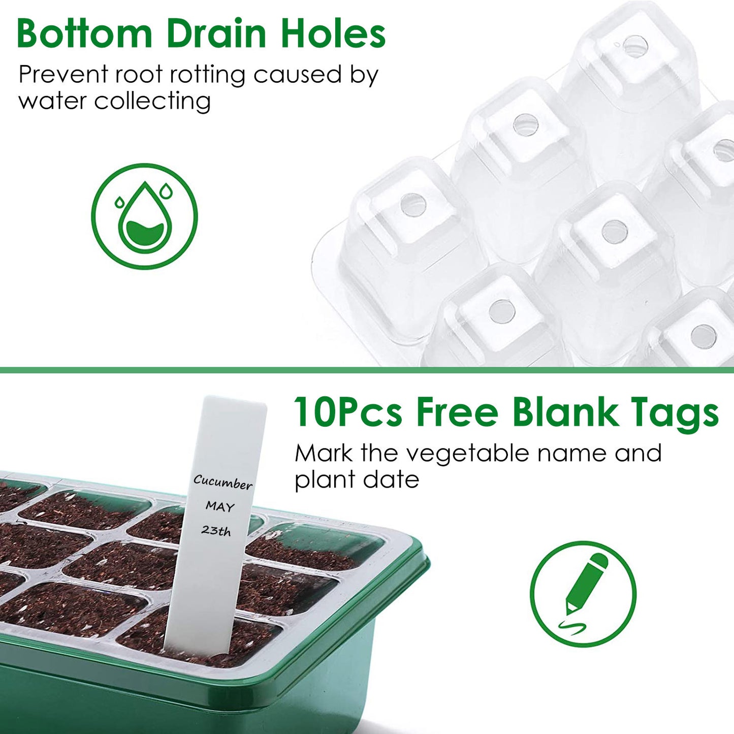 10Pcs Seed Starter Tray Kit Reusable Overall 120Cells Seeding Propagator Station Greenhouse Growing Germination Tray with Humidity Dome Label 2Pcs Garden Tools