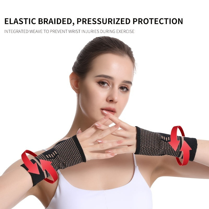1pair Unisex Copper Fiber Wrist Compression Sleeves; Comfortable And Breathable For Arthritis; Tendonitis; Sprains; Workout; Carpal Tunnel; Wrist Support