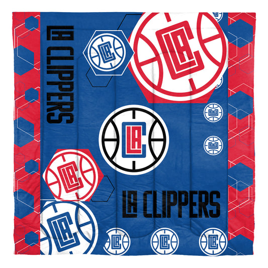 Clippers OFFICIAL NBA "Hexagon" Full/Queen Comforter & Shams Set; 86" x 86"