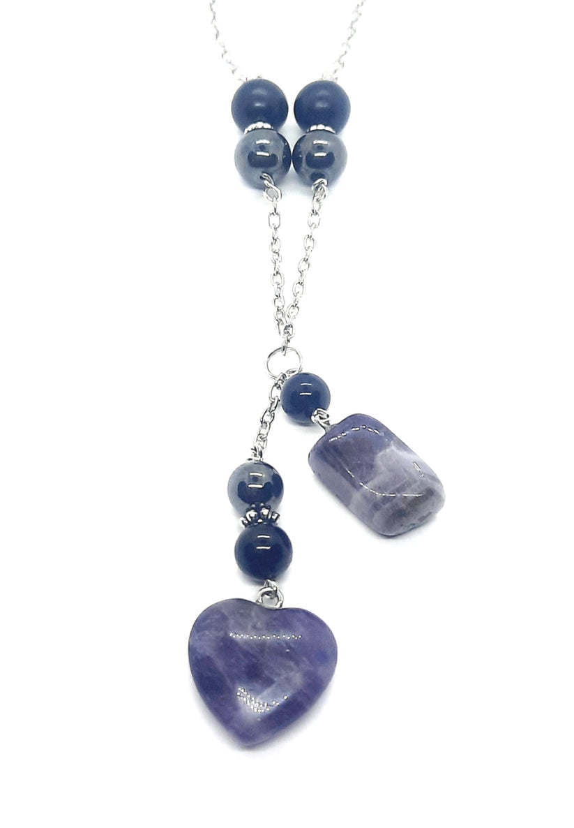 Crystal Heart Dangle Necklace EMF 5G Protection Chakra Healing