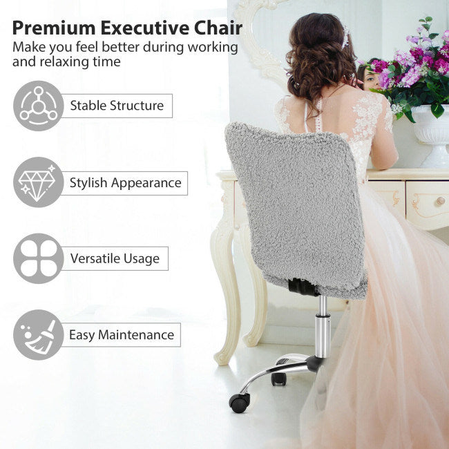 Armless Faux Fur Leisure Office Chair with Adjustable Swivel