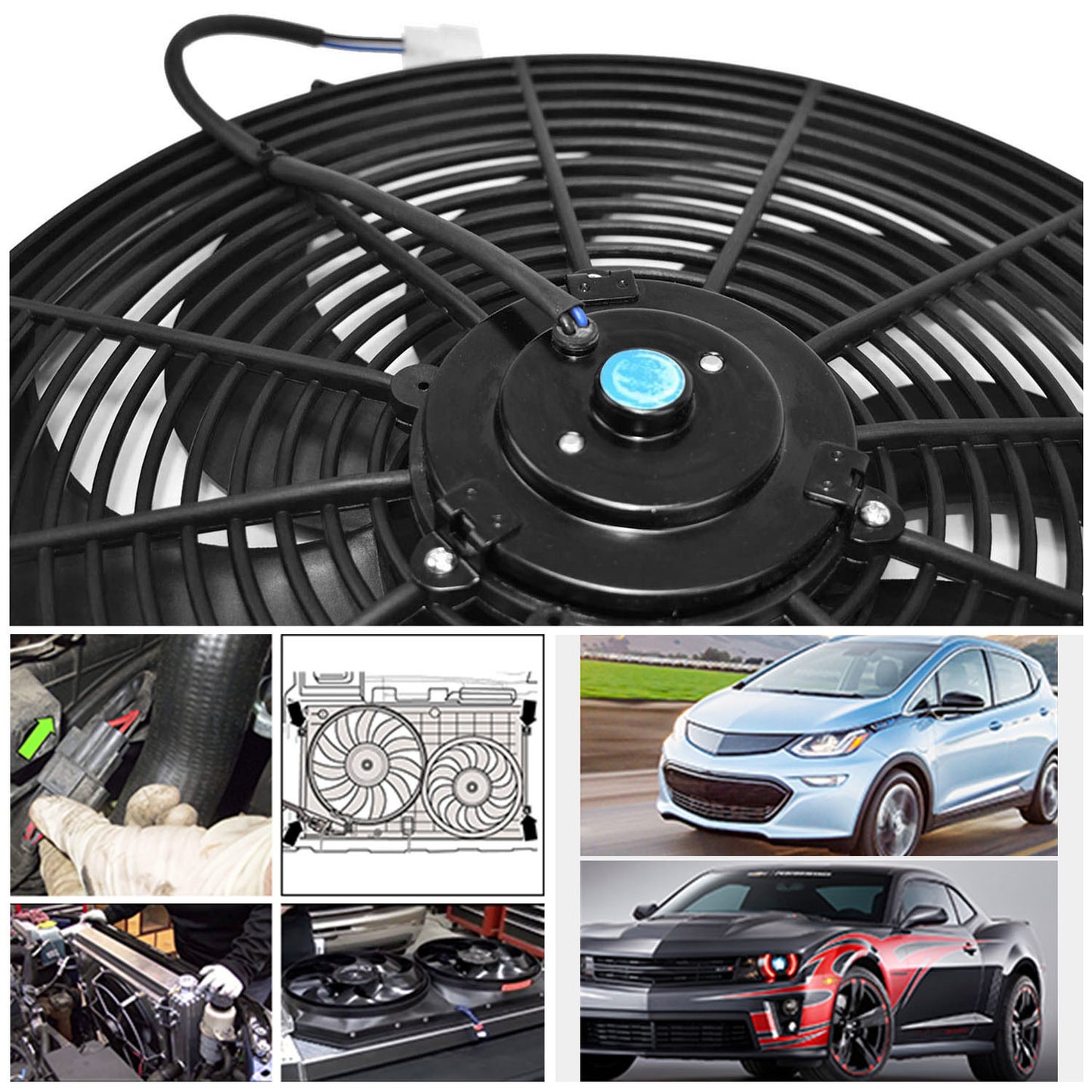 16 Inch Electric Radiator Cooling Fan 12V 120W 10 Blades Car Thermostat Kit w/ Mounting Kit