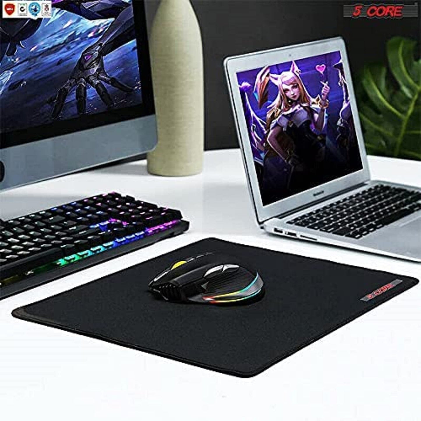 |2-Pack| Large Laptop PC Computer Notebook Gaming Mouse Pad Standard Size with Durable Stitched Edges and Non-Slip Rubber Base; High-Performance Optimized Anti Slip