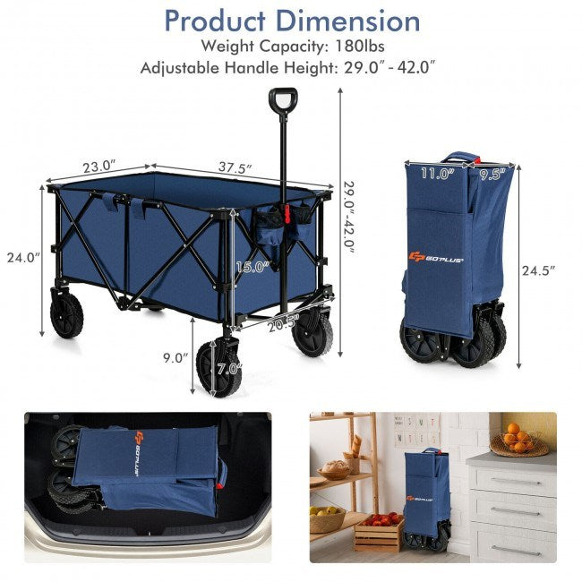 Outdoor Folding Wagon Cart with Adjustable Handle and Universal Wheels