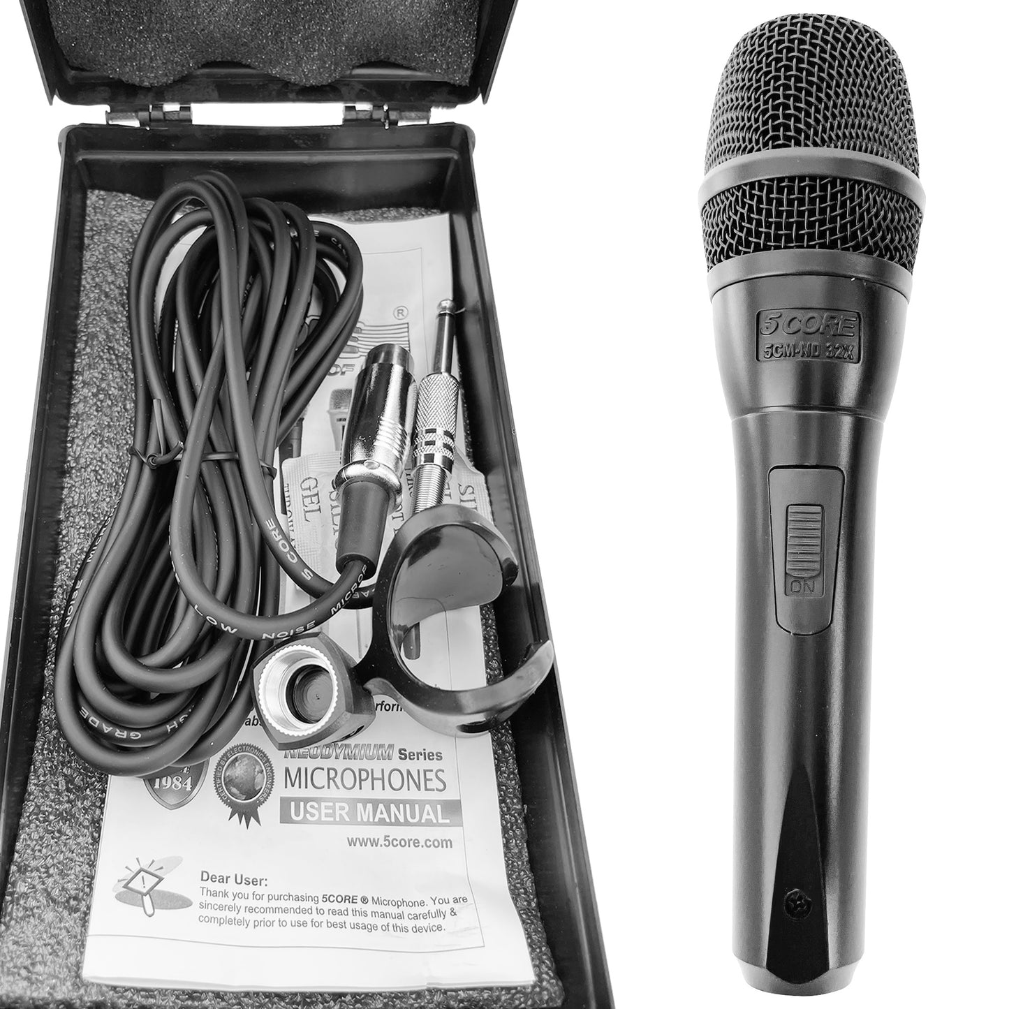 5 CORE Professional Dynamic Vocal Microphone Neodymium Cardioid Unidirectional Handheld Mic for Speakers, Karaoke W/Steel Mesh Grille, Metal Body ON/Off Switch w/16ft Detachable Cable+ Clip+ Bag