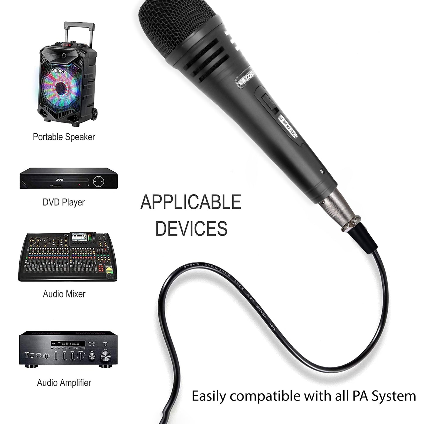 5 CORE Professional Dynamic Vocal Microphone Neodymium Cardioid Unidirectional Handheld Mic for Speakers, Karaoke W/Steel Mesh Grille, Metal Body ON/Off Switch w/16ft Detachable Cable+ Clip+ Bag