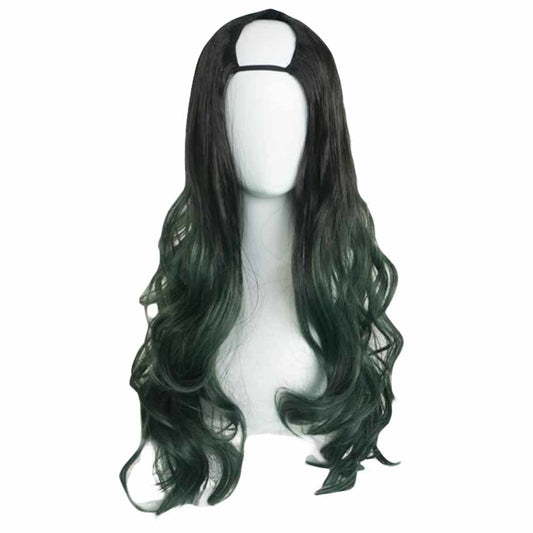 Black Green 65 cm U Shape 2 Tone Long Curly Hair Wig Cosplay Full Wig Atrovirens Halloween Dress Up