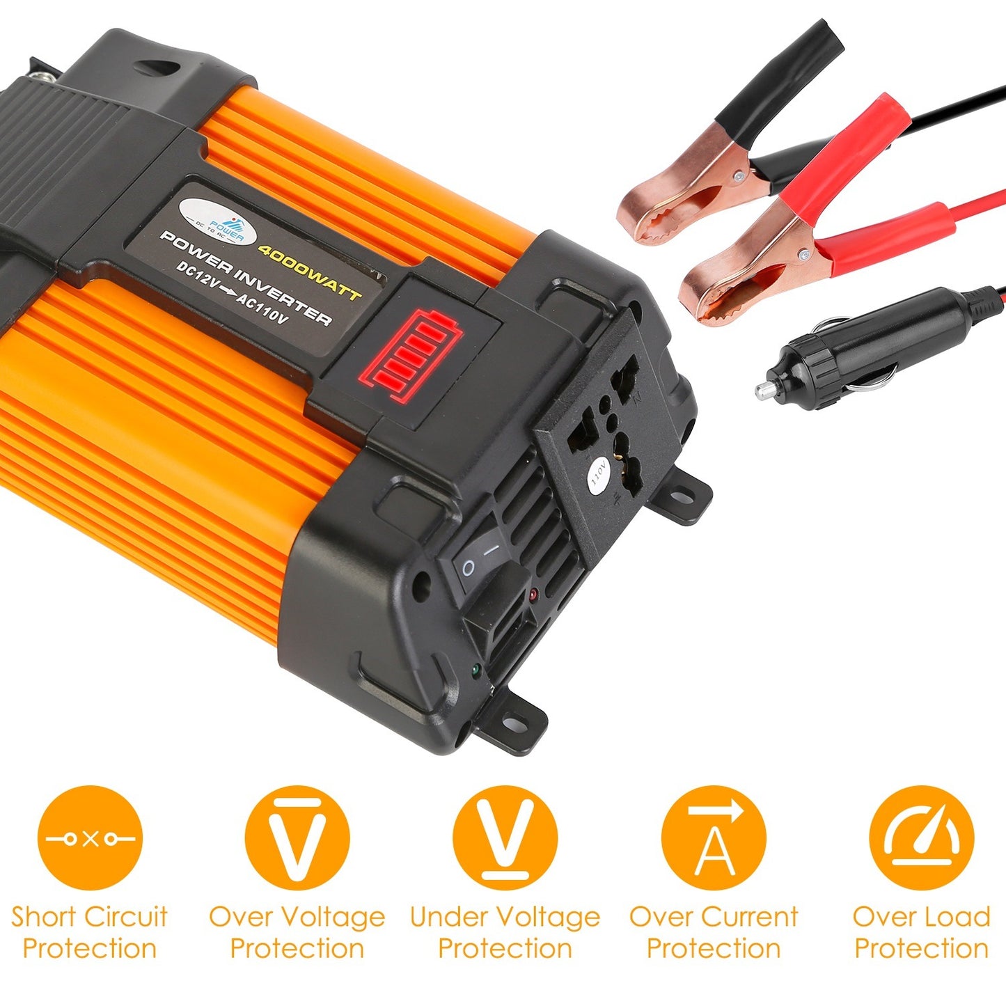 500W Continuous Power Inverter DC 12V To AC 110V Car 4000w Peak Power Inverter