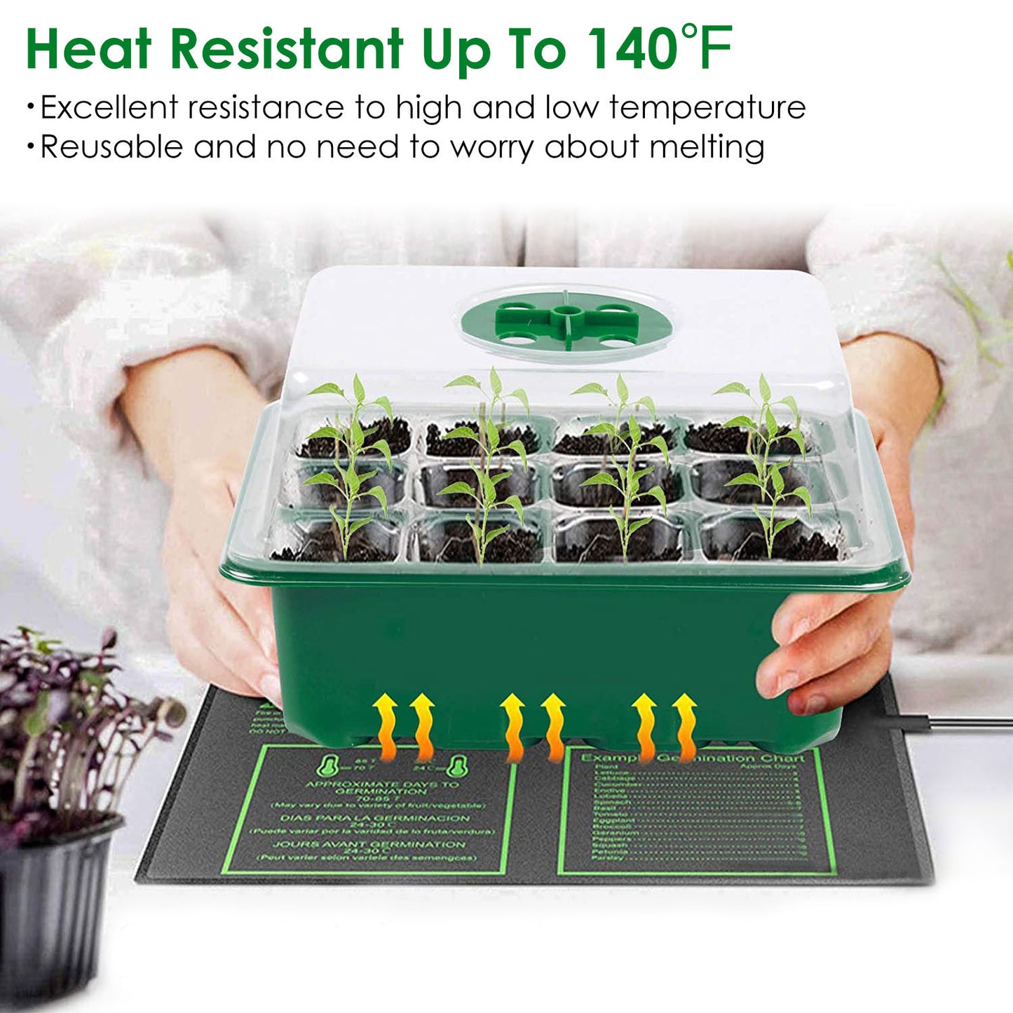 10Pcs Seed Starter Tray Kit Reusable Overall 120Cells Seeding Propagator Station Greenhouse Growing Germination Tray with Humidity Dome Label 2Pcs Garden Tools