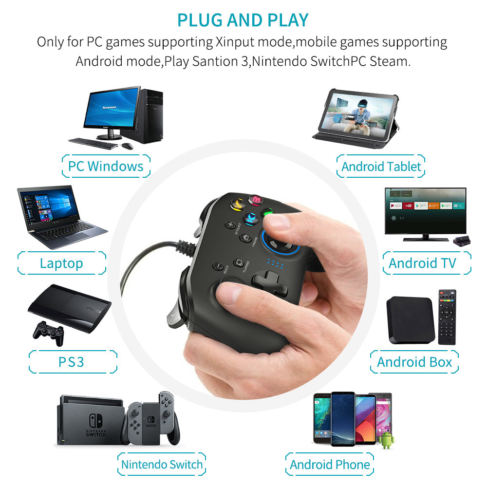 Wired Gaming Controller;  Joystick Gamepad with Dual-Vibration PC Game Controller Compatible with PS3;  Switch;  Windows 10/8/7 PC;  Laptop;  TV Box;  Android Mobile Phones;  6.5 ft USB Cable