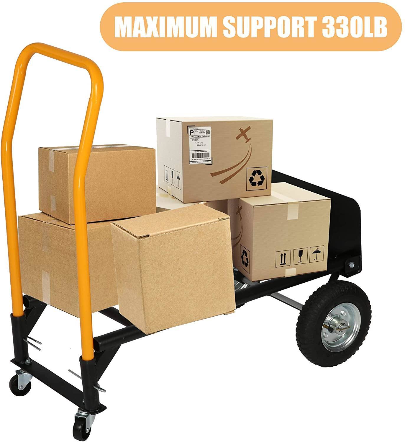 Bosonshop Convertible Hand Truck Dual Purpose 2 Wheel Dolly and 4 Wheel Push Cart with Swivel Wheels 330 Lbs