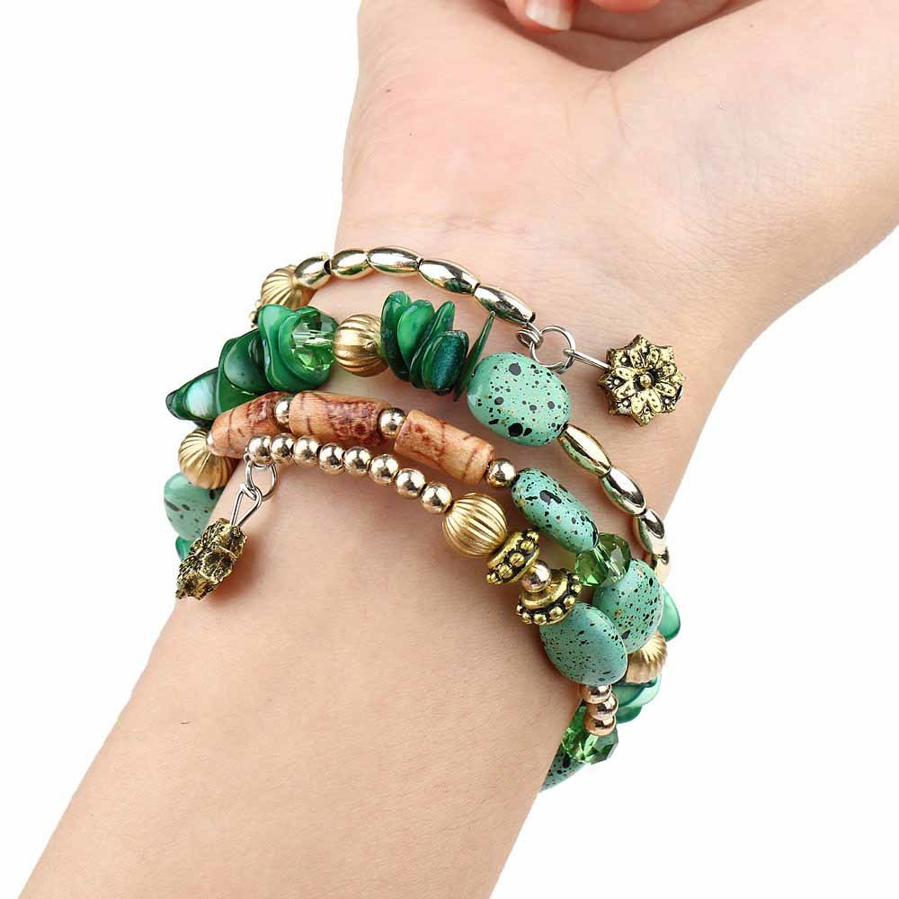 Women Boho Multilayer Irregular Crystal Beads Charm Bracelets Vintage Jade Stone Bracelets Yoga Bangles Ethnic Jewelry