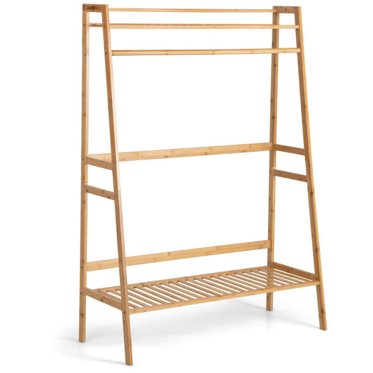 Bamboo Clothing Rack with Storage Shelves