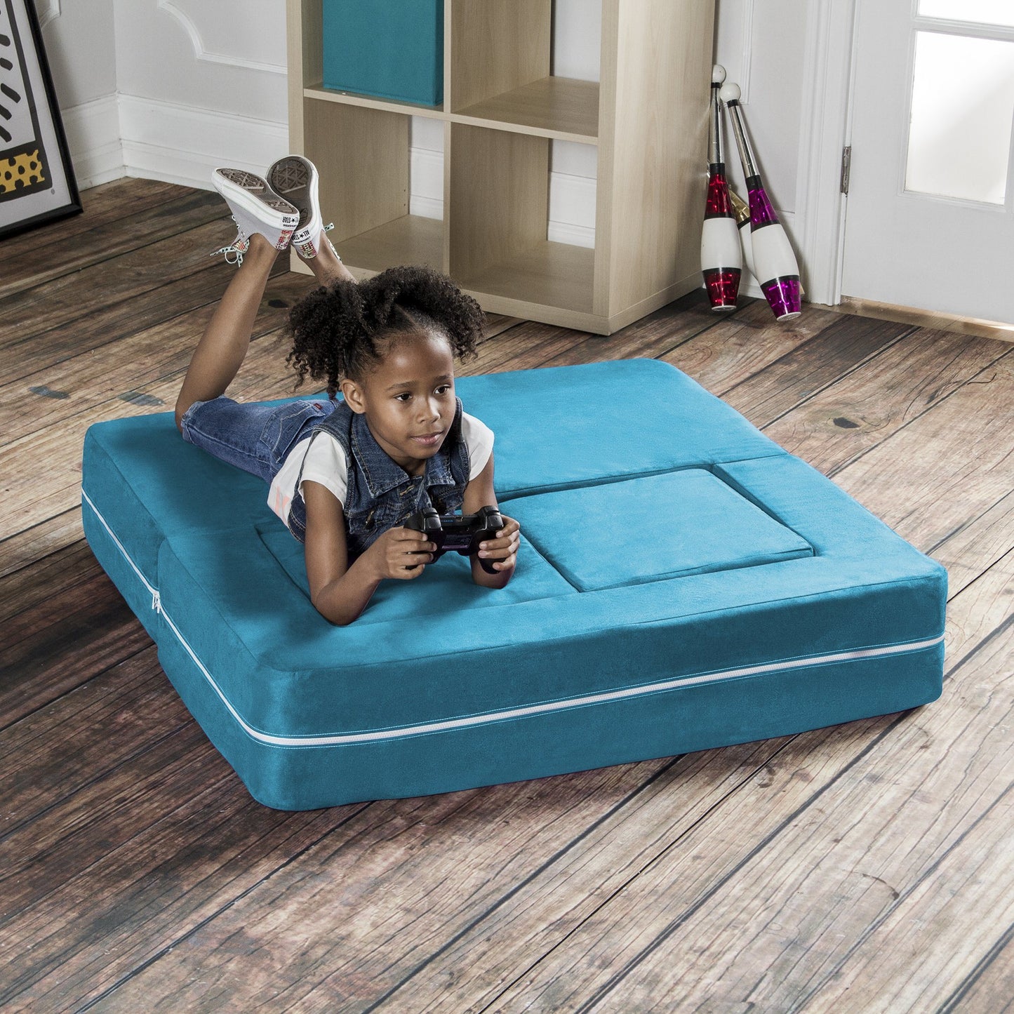 Jaxx Zipline Modular Kids Loveseat & Ottomans, Teal