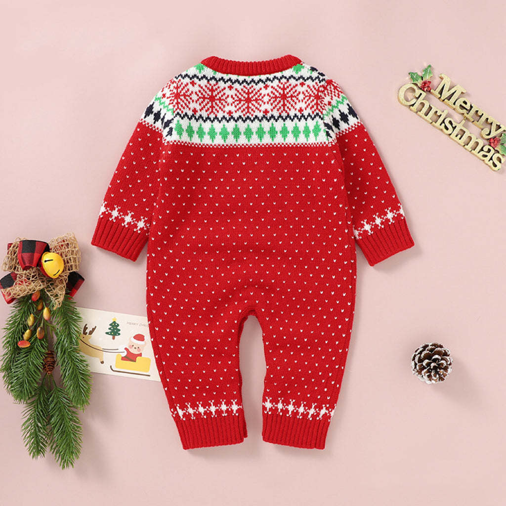 Baby Dinosaur And Dot Print Pattern Christmas Style Knit Warm Romper