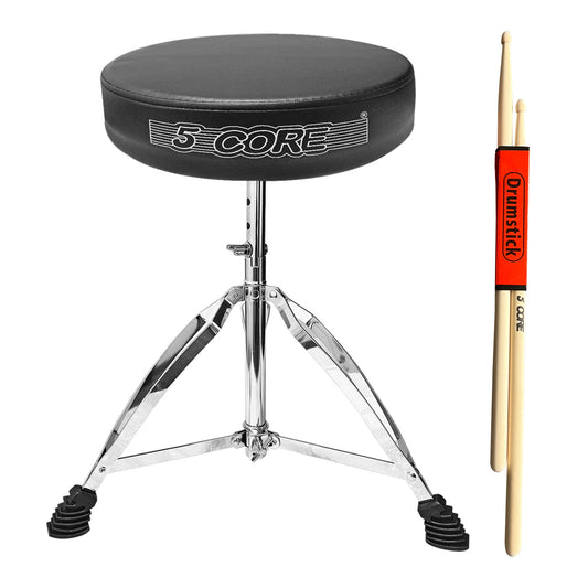 5 Core CHROME PRO Universal Drum Chair Round Padded Seat Throne Drum Stool Stand DS CH BLK