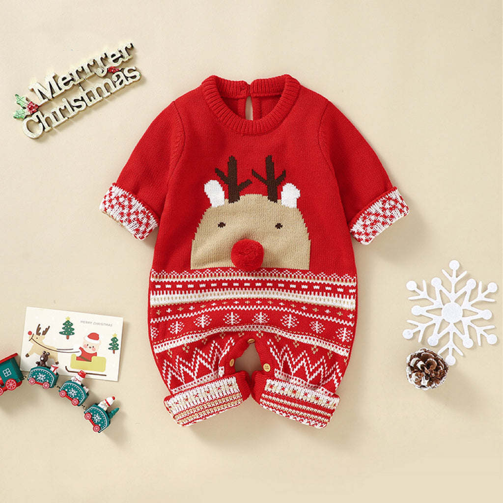 Baby Cute Christmas Elk Pattern Autumn Winter New Style Romper