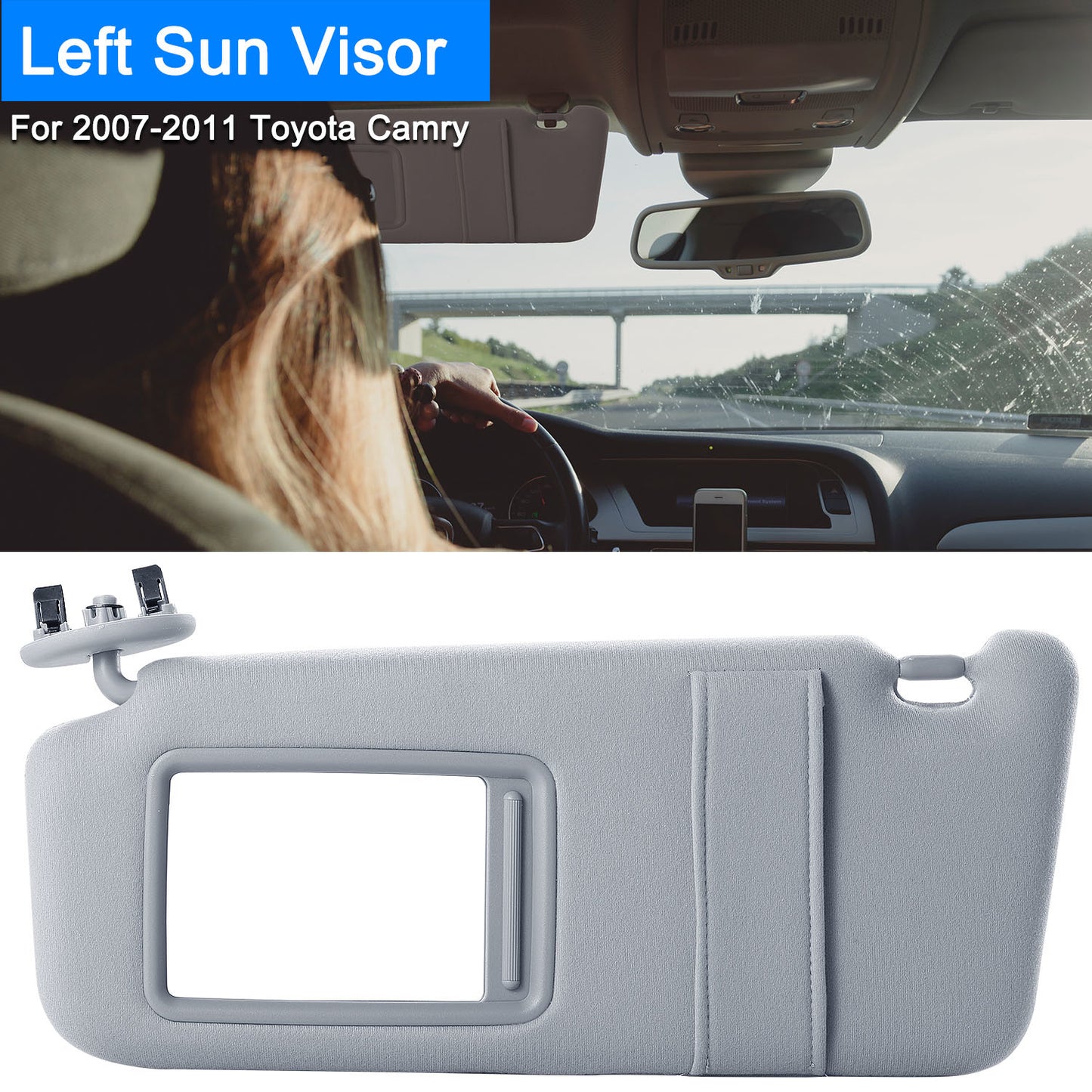 Auto Sun Visor Left Driver Side Car Sun Visor Fits 2007-2011 Toyota Camry without Sunroof Vanity Light