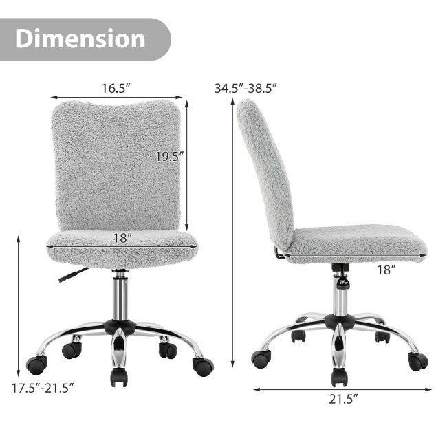 Armless Faux Fur Leisure Office Chair with Adjustable Swivel