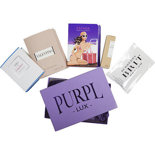 PURPL LUX SUBSCRIPTION BOX FOR WOMEN by $VALENTINO NEW - $ESCADA MARINE GROOVE - $EAU DE CARTIER VETIVER BLEU - $L'EAU D'ISSEY ABSOLUE - $BURBERRY BRIT RHYTHM