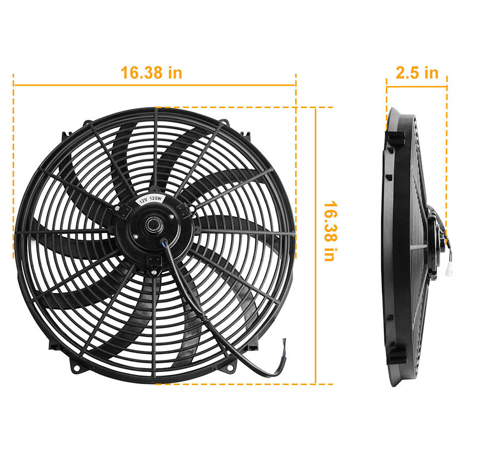 16 Inch Electric Radiator Cooling Fan 12V 120W 10 Blades Car Thermostat Kit w/ Mounting Kit