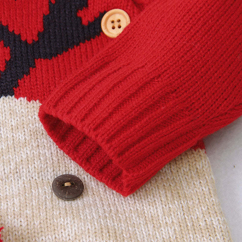 Baby Cartton Pattern Contrast Design Side Button Christmas Knitted Romper