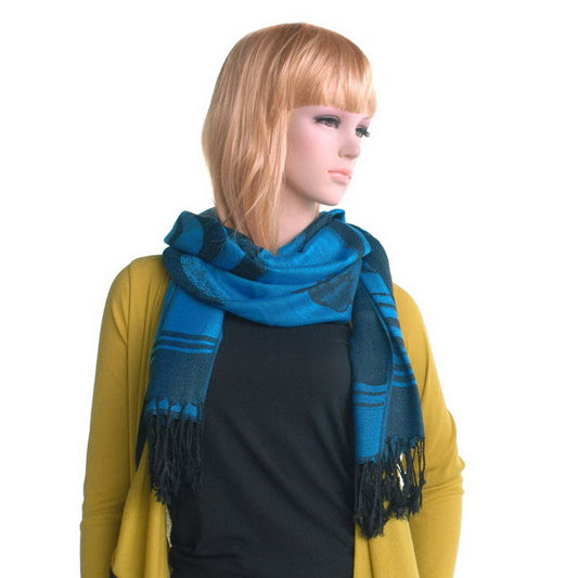 Blancho Bedding -Pa-615-1 Blue BaseFlower Patterns Elegant super Soft Woven Tassel Ends Pashmina/Shawl/Scarve