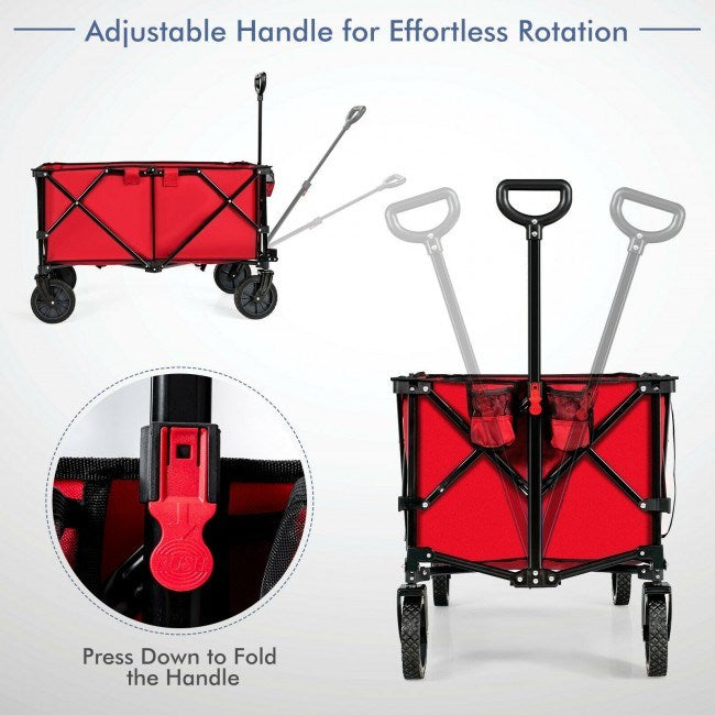 Outdoor Folding Wagon Cart with Adjustable Handle and Universal Wheels