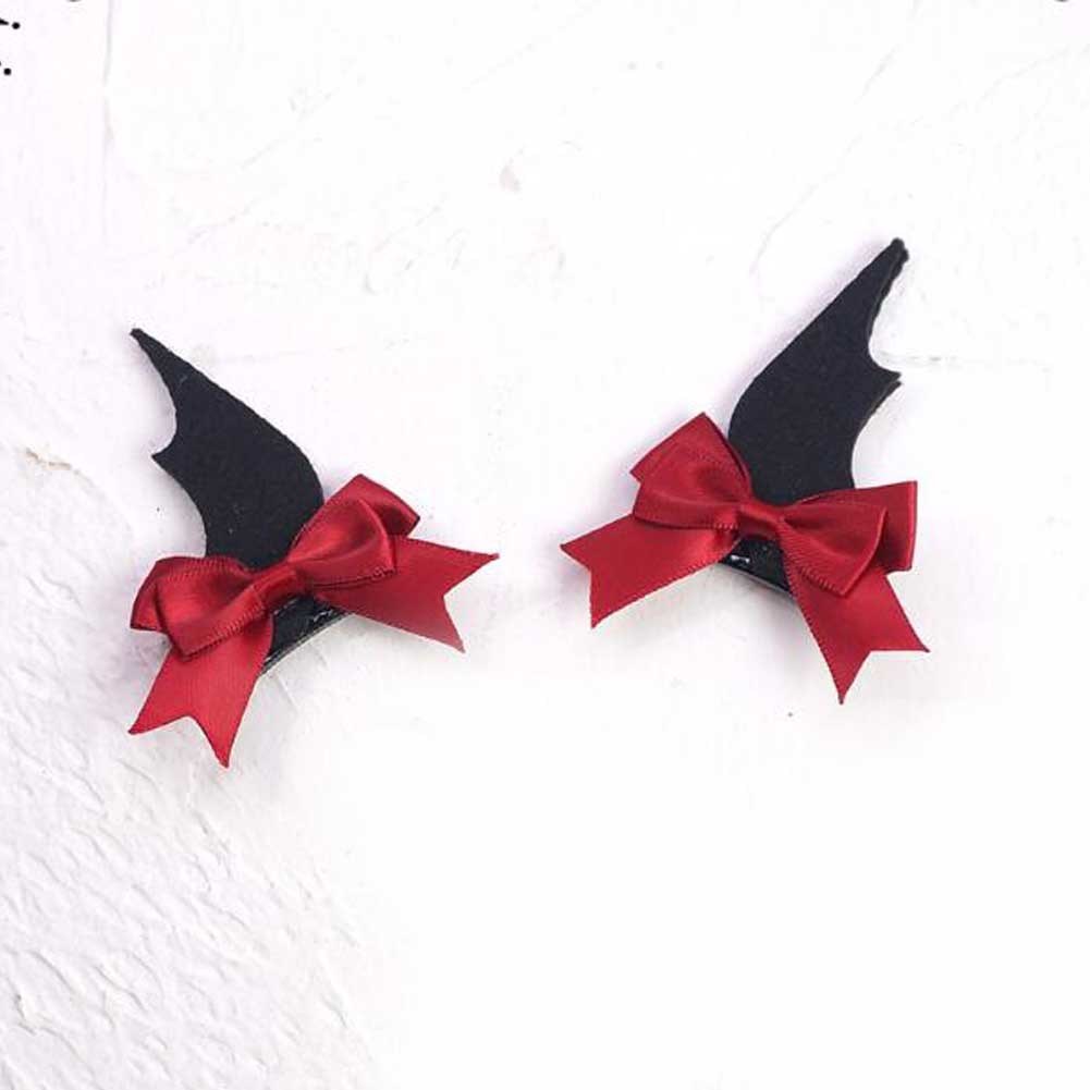 1 Pair Halloween Black Devil Wings Hair Clips Cosplay Gothic Red Bowknot Hairpin Non-woven Bat Wings Hairpin