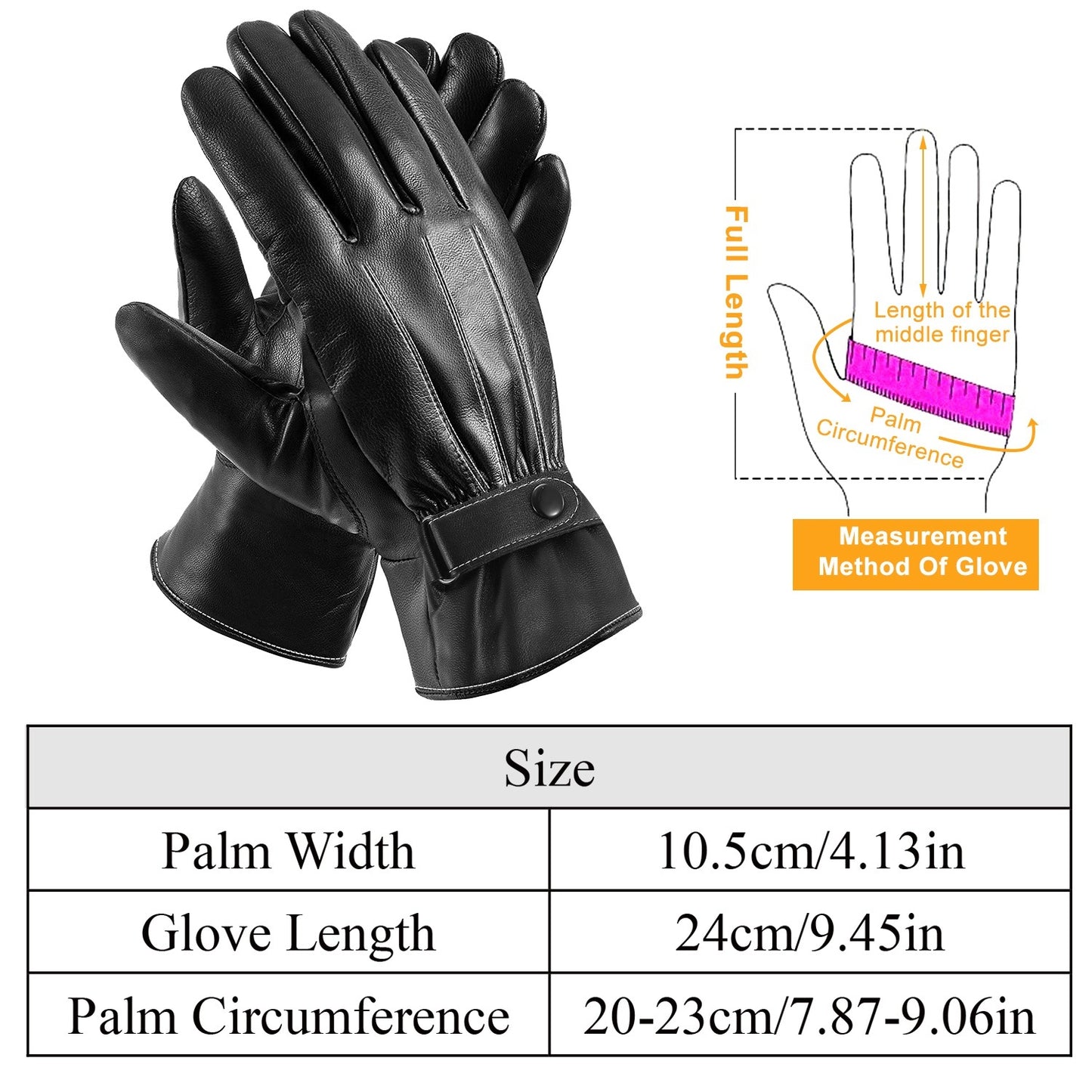 Men's Leather Winter Gloves Touchscreen Outdoor Windproof Cycling Skiing Warm Gloves