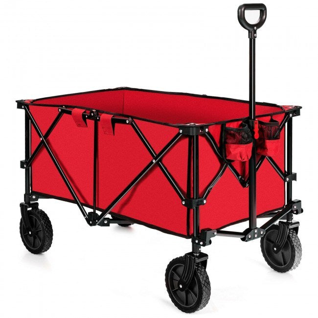 Outdoor Folding Wagon Cart with Adjustable Handle and Universal Wheels