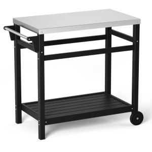 Outdoor Prep Cart Dining Table for Pizza Oven;  Patio Grilling Backyard BBQ Grill Cart