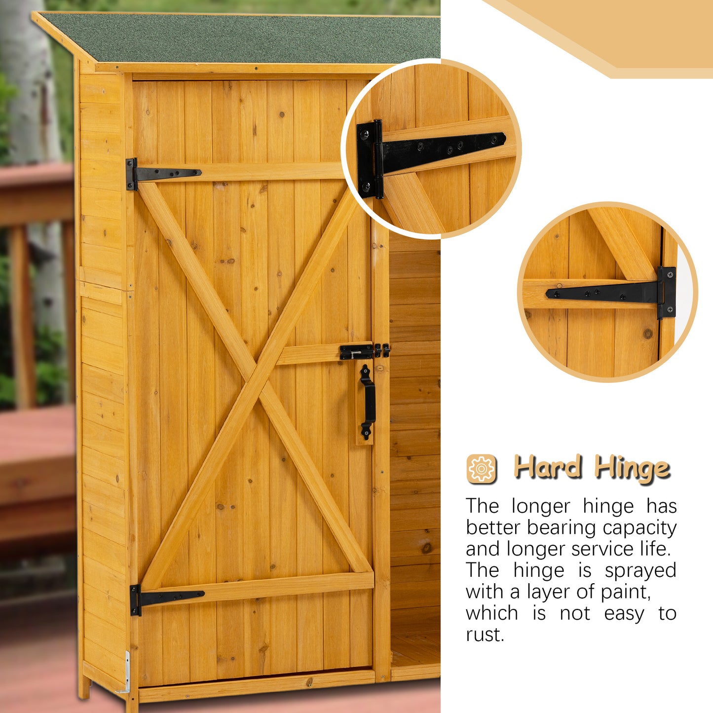 Outdoor Storage Shed with Lockable Door, Wooden Tool Storage Shed with Detachable Shelves and Pitch Roof, Natural/Gray