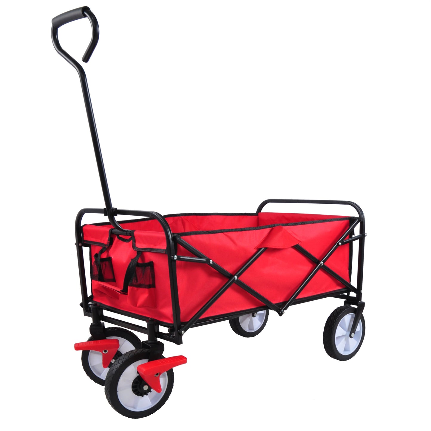 Folding Wagon Garden Shopping Beach Cart (Red)