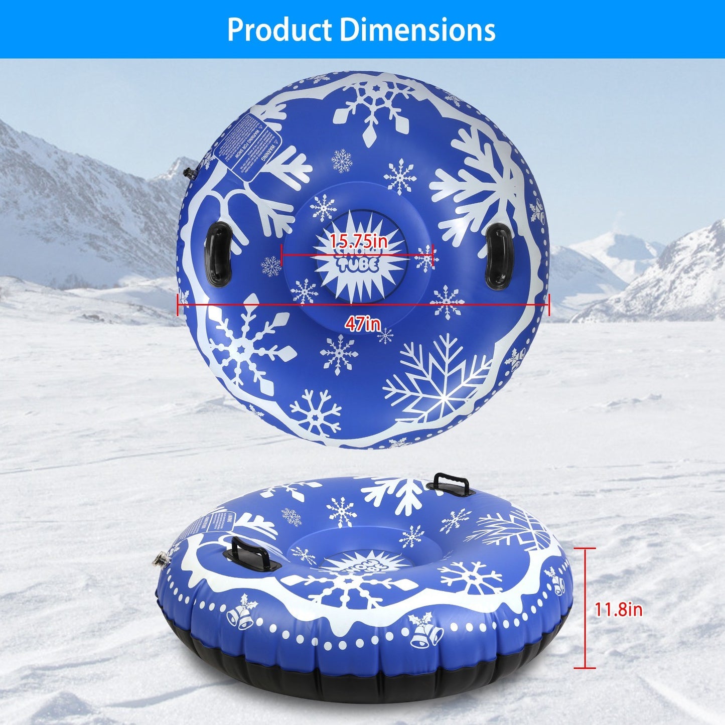 47in Inflatable Snow Tube Heavy Duty 0.6mm Thickness Winter Sled