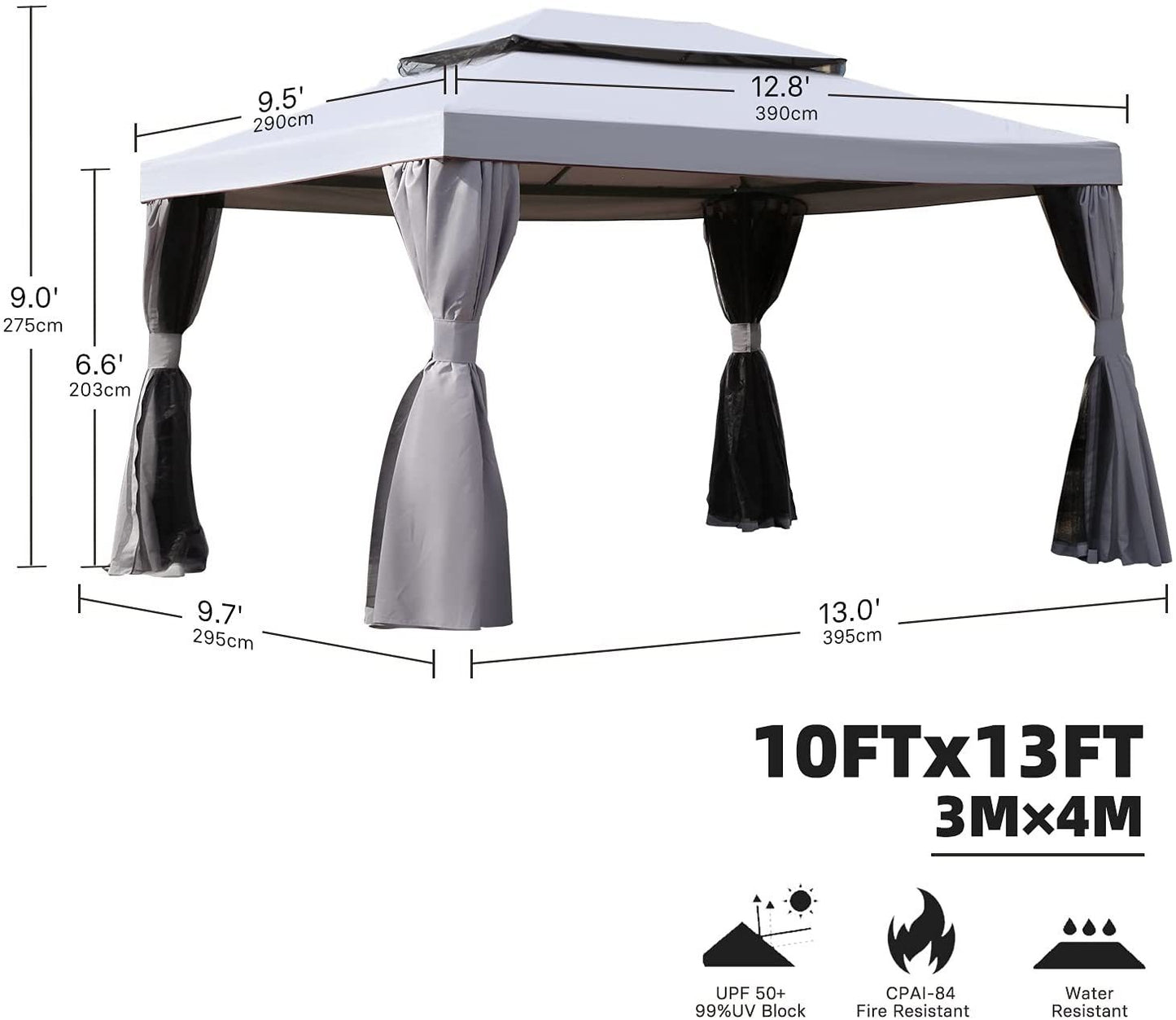 Grand Patio 10x13 Feet 2-tier Patio Gazebo, Outdoor Canopy with Mosquito Netting and Shade Curtains, Sturdy Straight Leg Tent for Backyard & Party & Event