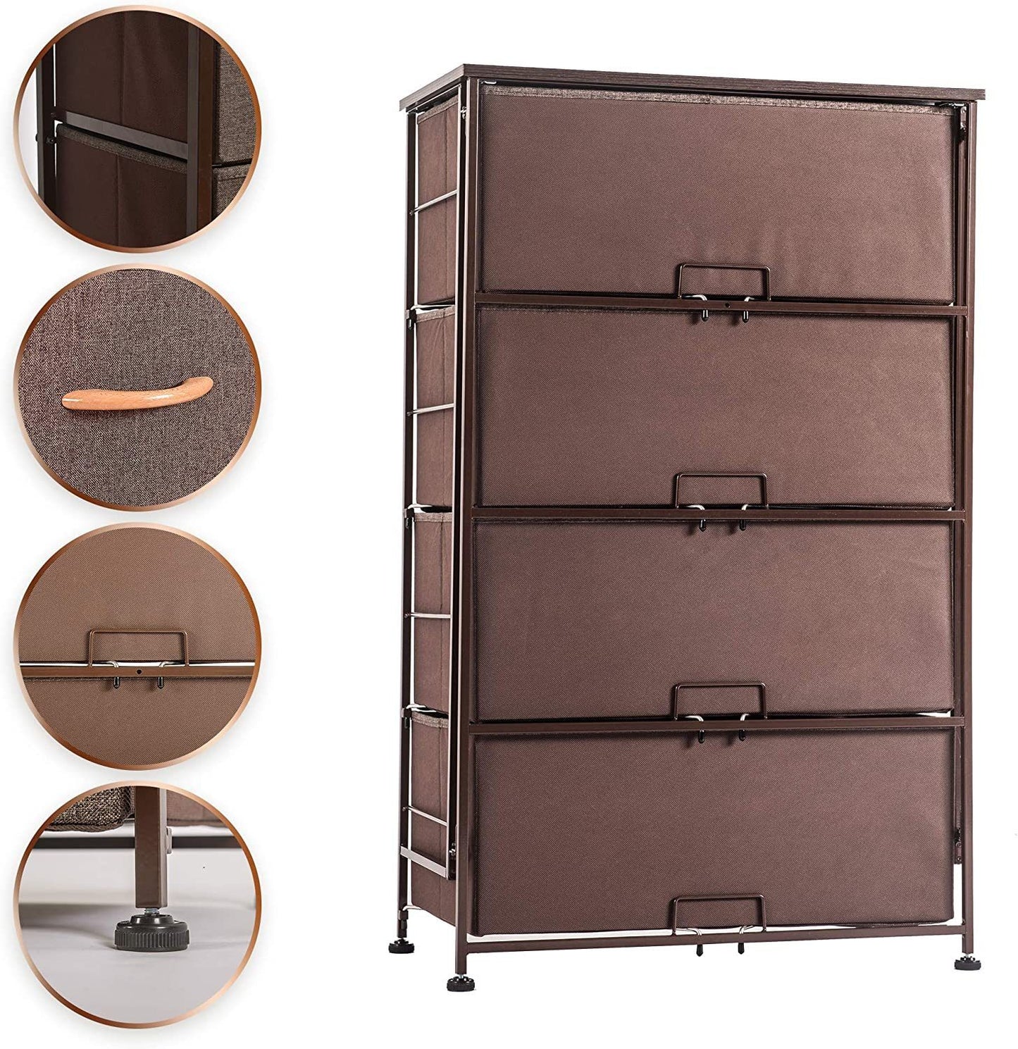 Fabric 4 Drawers Storage Organizer Unit Easy Assembly;  Vertical Dresser Storage Tower for Closet;  Bedroom;  Entryway;  Brown