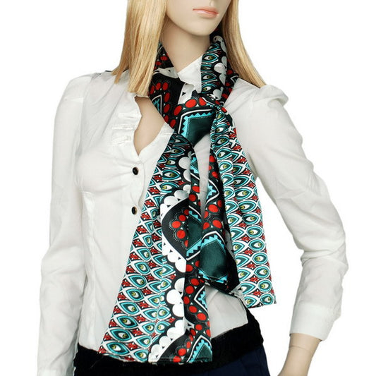 Blando Dark Green Tone Fantastic Multi-Patterns Chic Natural Soft Silky Scarf/Wrap/Shawl(Small)