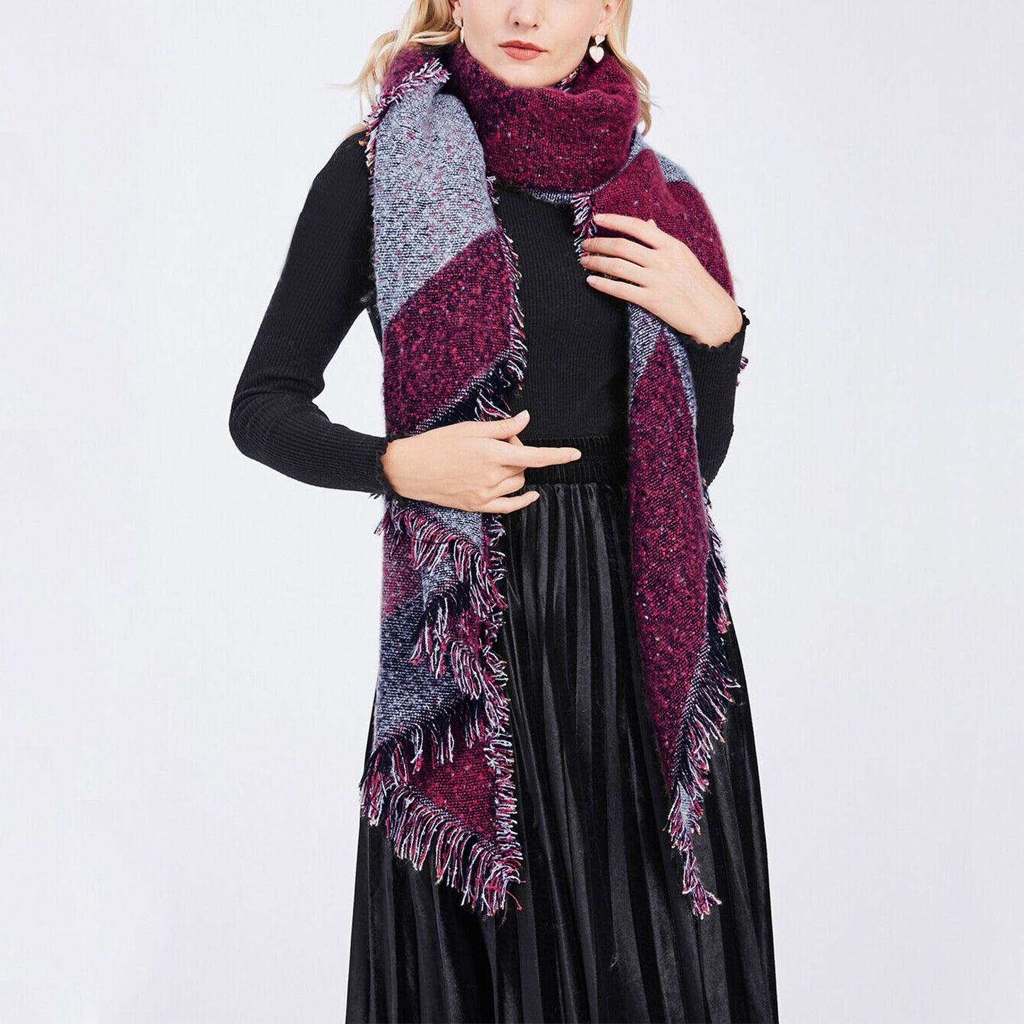 Women Winter Warm Scarf 74.8x25.6In Long Soft Knitted Shawl