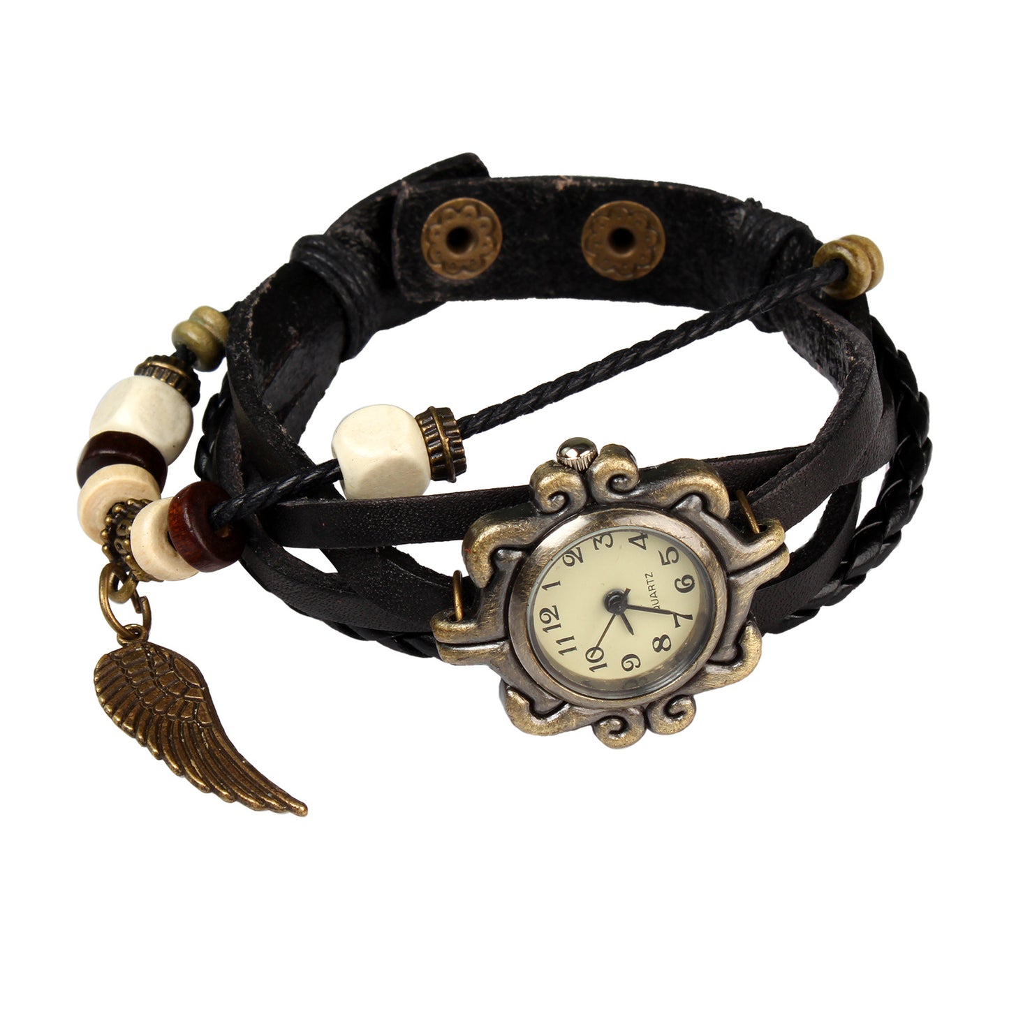 Beautiful Bohemian Style Retro Handmade Leather Angel Wing Women's Watches