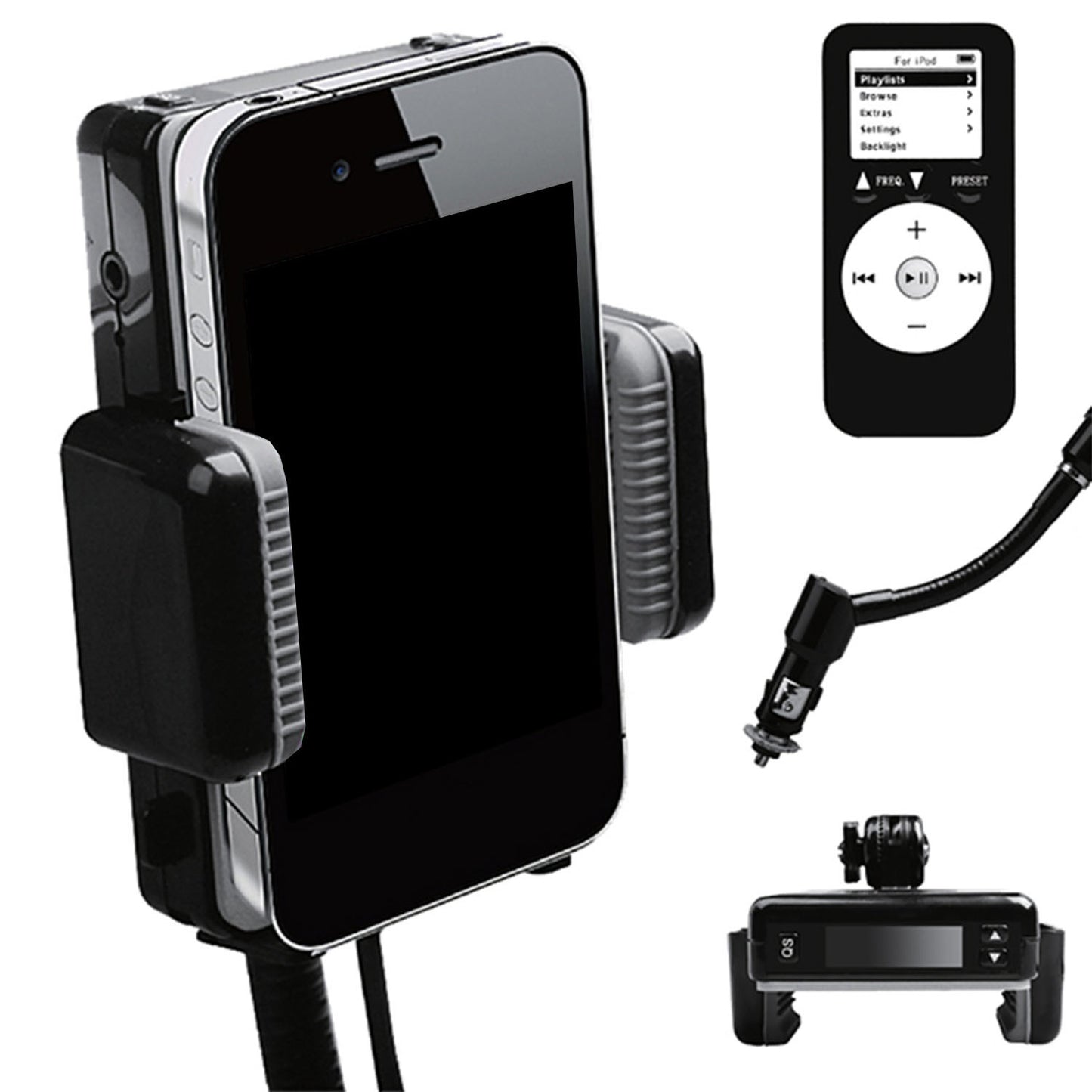 FM Transmitter Hands-free Car Charger with Remote Control Phone Stand 3.5 mm Headphone Jack