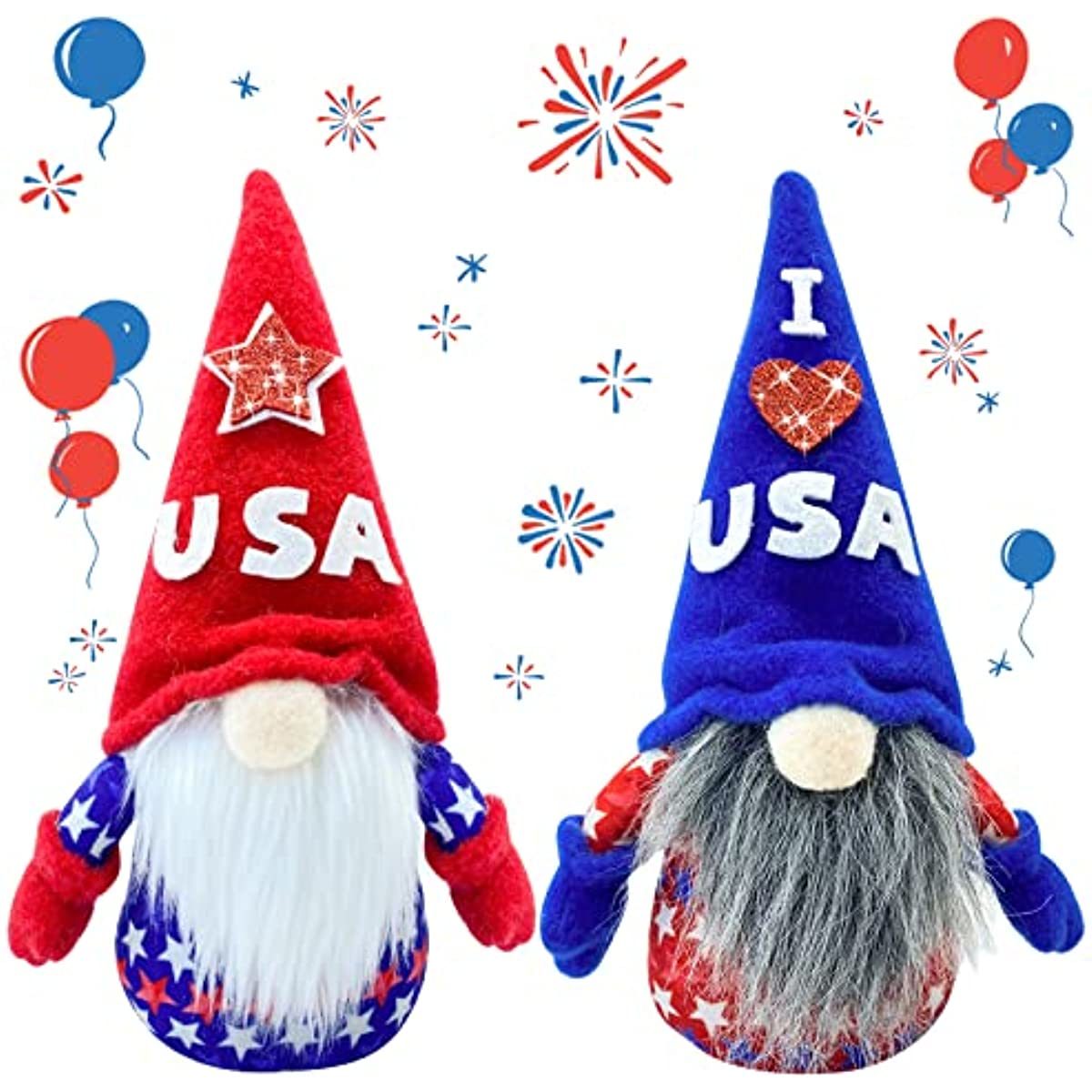 Lovinland USA American Patriotic Gnomes 4th of July American Independence Day Memorial Labor Veterans Decorations; 2 pack