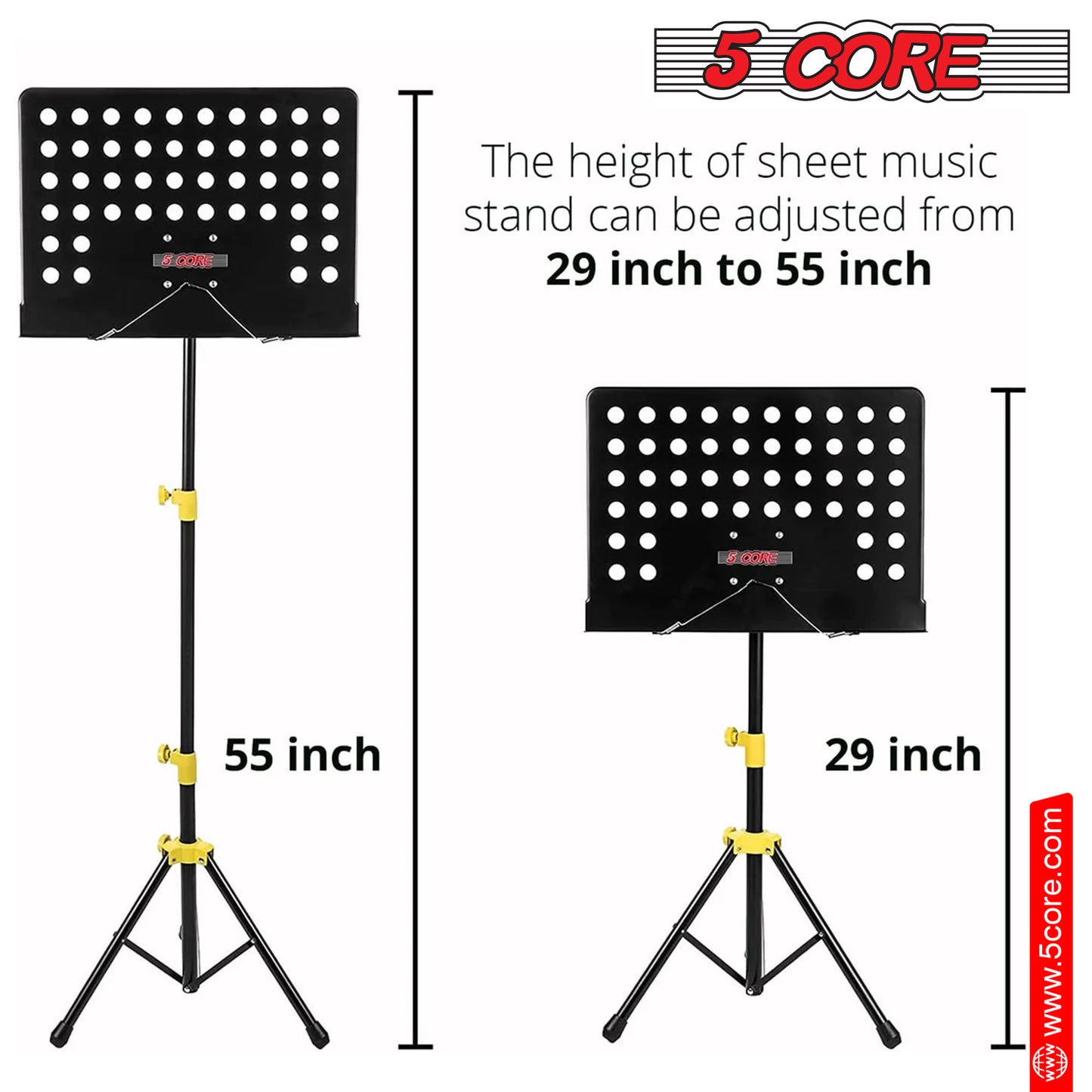 5 Core Sheet Music Stand Professional Folding Adjustable Portable Orchestra Music Sheet Stands; Heavy Duty Super Sturdy MUS YLW