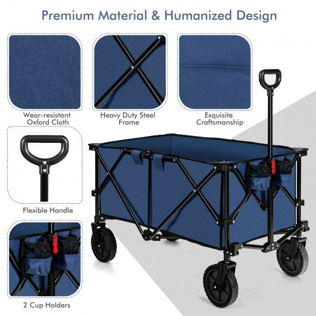 Outdoor Folding Wagon Cart with Adjustable Handle and Universal Wheels