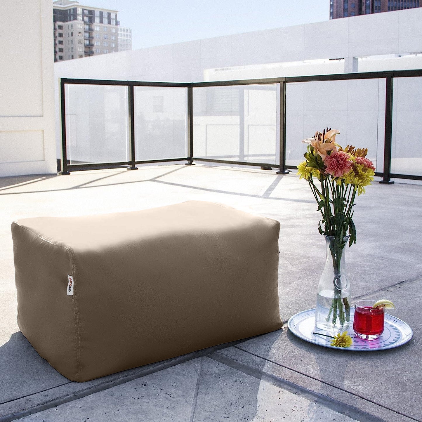 Jaxx Leon Outdoor Bean Bag Ottoman, Taupe