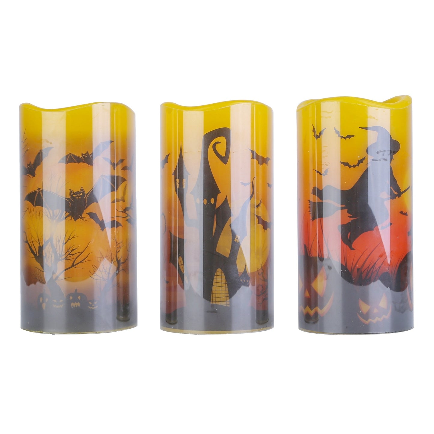 3 Pack Halloween Flameless Candle Lamp with Timer Setting Battery Operated Warm Orange Light Candles for Halloween Party Decoration Spider Crow Skull